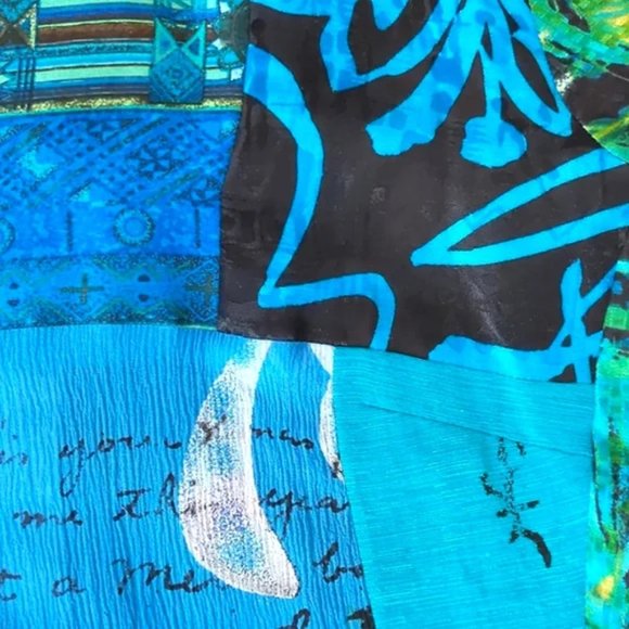 Chico's 3/4 Sleeve Silk-Linen Blend Button Down Jacket, Turquoise / Black - Picture 8 of 10